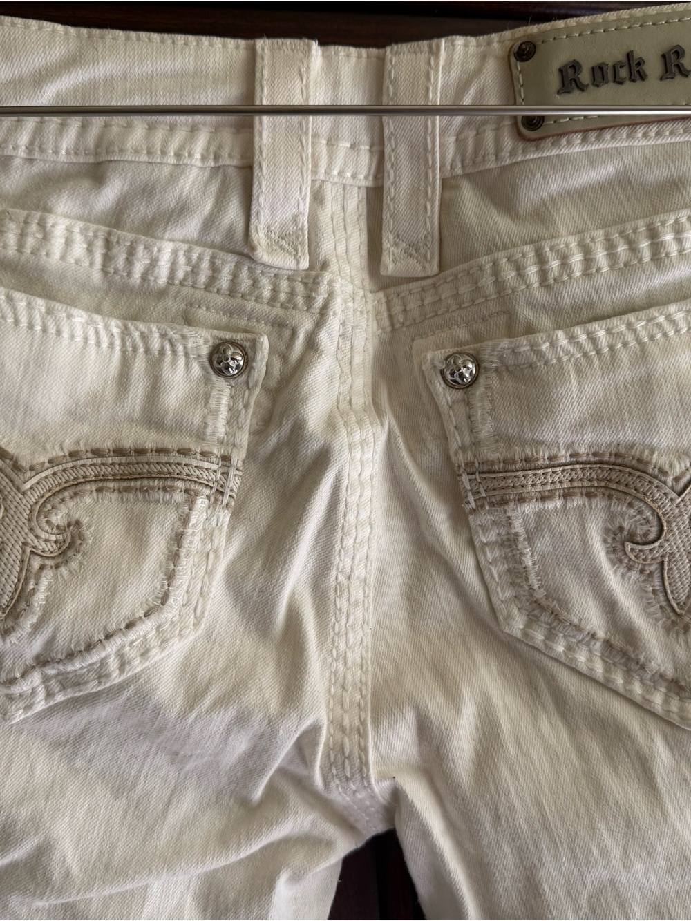 Rock Revival White Jeans with Orange Logo Embroidery